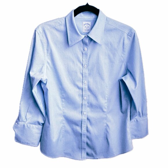 Brooks Brothers Womens Sz 8 Wrinkle-Free Button-Down Blouse 3/4 Sleeve Shirt EUC - Picture 3 of 11